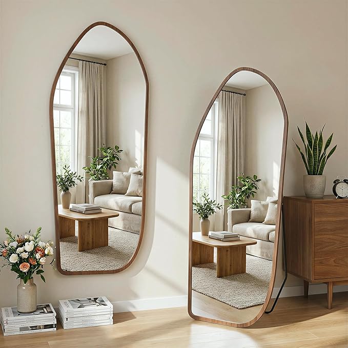 Suidia Full Length Mirror, Oversized Floor Mirror with Solid Wood Frame, Large Standing Mirror for Bedroom Living Room, Wood Art Style, Dark Walnut, 74" L x 32" W