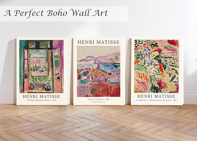 Induslyfe Framed Retro Vintage Wall Art Canvas Decor Set of 3, Matisse Prints Poster Mid Century Modern Art, Sage Green Aesthetic Floral Botanical for Bedroom Living Room Bathroom 12x16