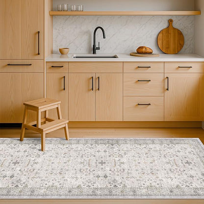 Hazo Haus Non Slip Hallway Runner Rug - 2 x 10 Runner Rug, Washable & Waterproof 2x10 Kitchen Floor Mat - Extra Long Light Gray Neutral Farmhouse Boho Design Décor