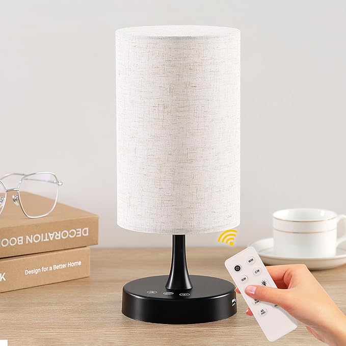 Caromolly Light Therapy Lamp, 10000 Lux Lamp with Remote Control, 3 Color Temperature & 4 Brightness Level & Timer, Daylight Lamp for Home, Office, Decoration(Black Base Linen Shade)