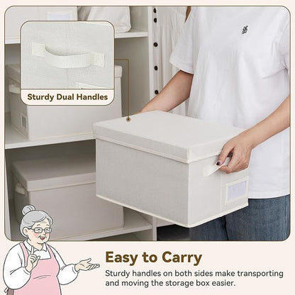 GRANNY SAYS Storage Baskets for Organizing, Linen Closet Shelf Organizers and Storage Containers with Label Holder, Large Storage Bins with Lids for Bedroom, Ivory, 3-Pack
