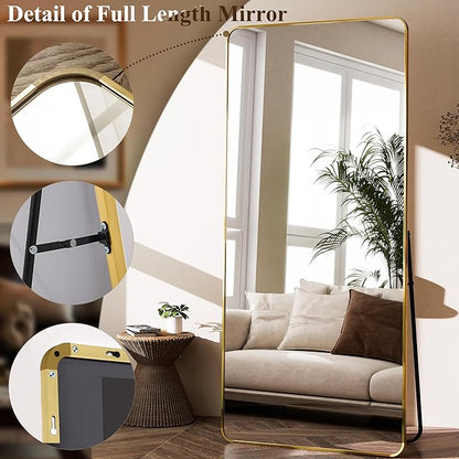 BEAUTYPEAK Gold Full Length Mirror, 76"x34" Rounded Corner Floor Mirror Standing Hanging or Leaning Against Wall, Suitable for Bedroom or Dressing Room
