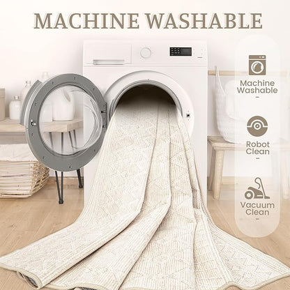 pmtsns 4x6 Geometric Rug: Washable Boho Moroccan Throw Rug Neutral Modern Farmhouse Indoor Soft Non Slip Ultra Thin Printed Pattern Rugs for Kitchen Bedroom (Beige, 4'x6')