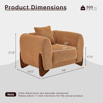 Morden Fort Boucle Armchair, Modern Upholstered Sofa Chair Wooden Leg with Durable Comfy Boucle Pet-Friendly 25'' Deep Seat & Pillow Couch Accent Chairs for Living Room Bedroom Reading, Toffee Orange