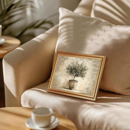 JLTULT Gold Framed Potted Olive Tree Wall Art, Vintage Botanical Canvas Wall Decor, Olive Branch Art Print for Living Room Bedroom Office 8x10 Inch with Fade-Resistant Print Easy to Hang