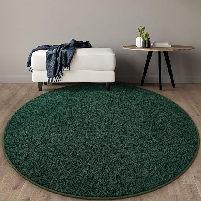 Gifeas Ultra Soft Round Area Rugs for Living Room Bedroom, 4x4 Feet Deep Green Thickened Memory Foam Modern Indoor Circle Carpets, Non-Slip Comfy Circular Rug for Boys Girls Nursery Room Home Decor