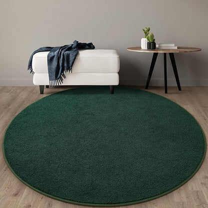 Gifeas Ultra Soft Round Area Rugs for Living Room Bedroom, 4x4 Feet Deep Green Thickened Memory Foam Modern Indoor Circle Carpets, Non-Slip Comfy Circular Rug for Boys Girls Nursery Room Home Decor
