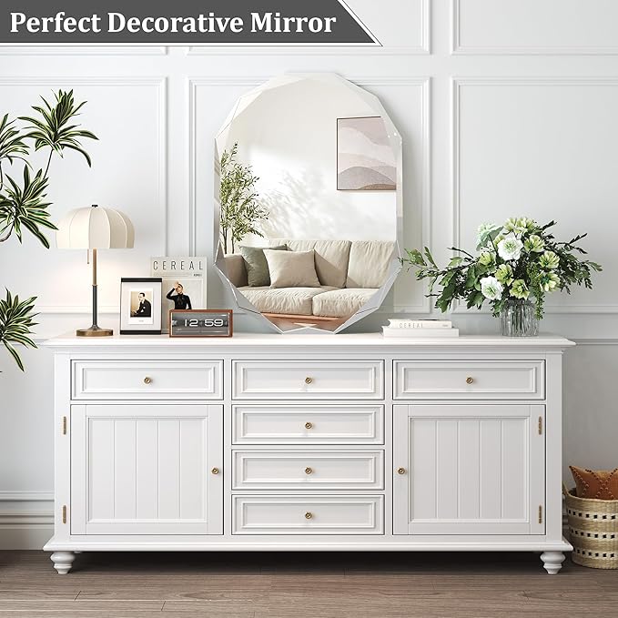 36x24 Inch Beveled Oval Bathroom Mirror, Frameless Copper-Free Silver Mirror, Modern Vanity Mirror, Decorative Wall Mirrors Over Sink for Restroom, Bedroom, Living Room, Bathroom, Entryway