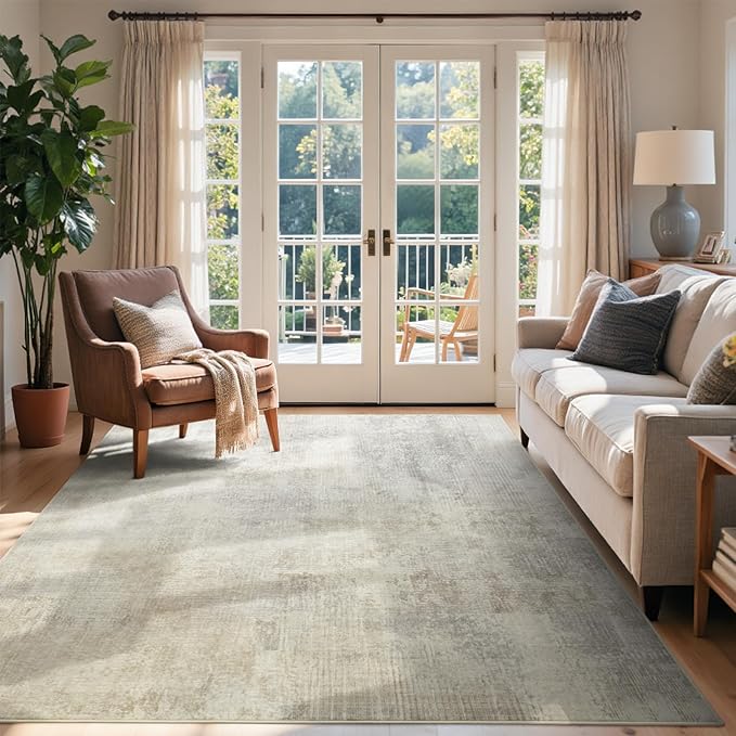 4x6 Ft Area Rugs for Living Room, Soft Non-Slip Washable Rugs Modern Abstract Pattern Carpet for Bedroom Indoor Floor Nursery Home Decor (Beige)