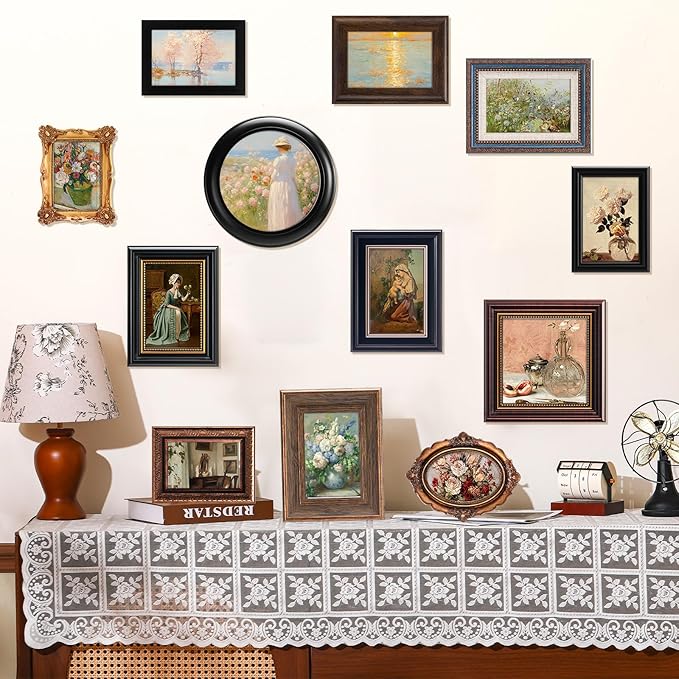 Pinkunn 12 Pcs Vintage Picture Frames for Wall or Tabletop Display Ornate French Country Frames Vintage Farmhouse Decor Antique Wall Art Set for Gallery Bedroom Living Room, No Photos