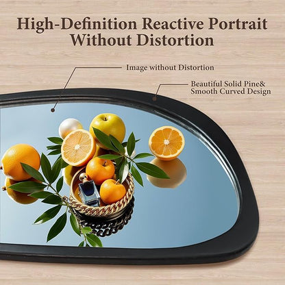 24''x19'' Asymmetrical Mirror with Wood Frame Black, Small Irregular Wall Mirror, Odd Shaped Mid Century Modern Mirror Decor for Bedroom Living Room Entryway Hall