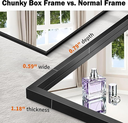 CIRCUMI 30"x42" Brushed Black Mirror with Chunky Box Metal Frame, Bathroom Mirror for Vanity Remodel & New Home, Living Room, Entryway, Rectangular Wall Mirror, Tempered Glass, Vertical or Horizontal