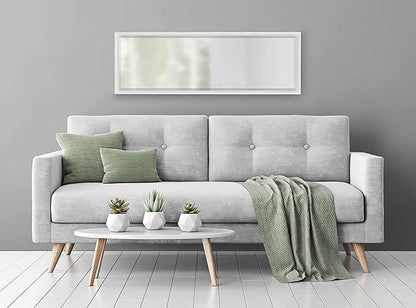 Kate and Laurel Calter Modern Framed Full Length Wall Mirror, 17.5 x 49.5, White, Decorative Rectangular Wall Mounted Full Body Beveled Mirror for Glam Wall Decor