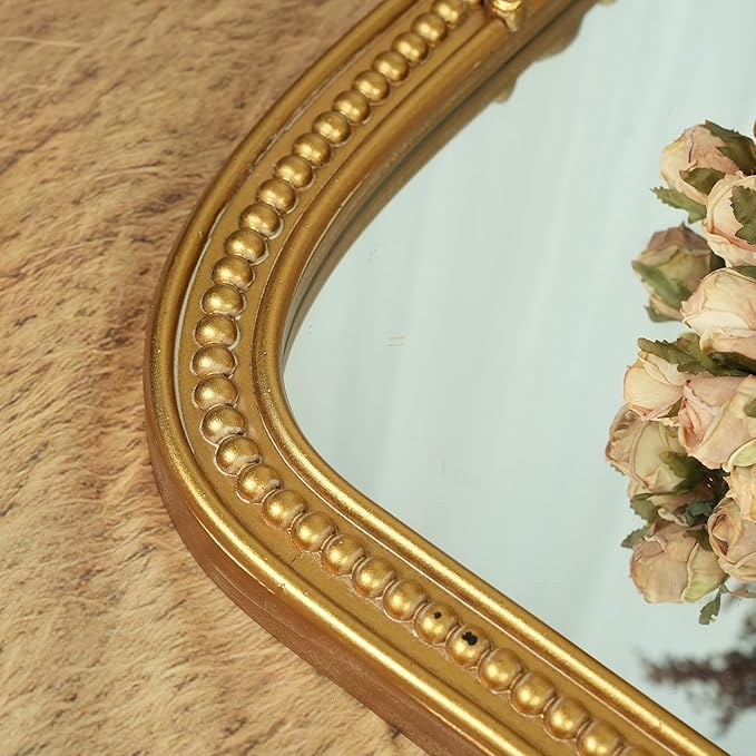 ZIYOO French Vintage Ornate Arched Wall Mirror, Gold Framed Decorative Mirror, Ornate Baroque Accent Mirror for Living Room, Bedroom, Entryway, Fireplace, 42.5" x 32"