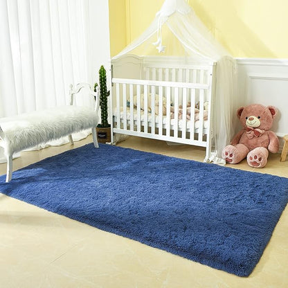 Andecor Soft Fluffy Bedroom Rugs, 4 x 6 Feet Indoor Shaggy Plush Area Rug for Boys Girls Kids Baby College Dorm Living Room Home Decor Floor Carpet, Light Navy