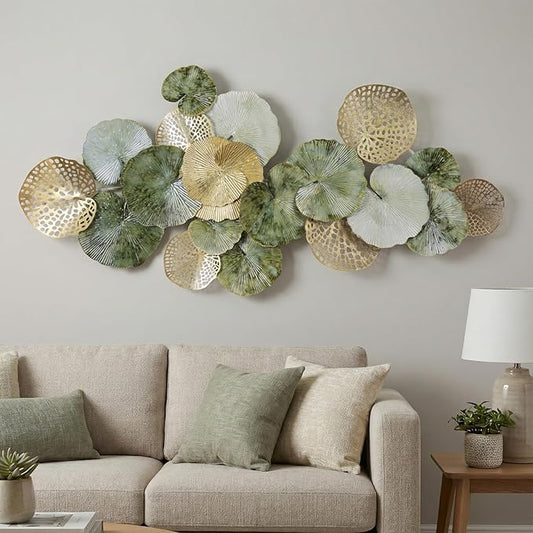 Lucky Monet Large Metal Wall Decor 3D Stacked Metal Wall Art Modern Lotus Leaf Wall Sculptures Hanging Decoration for Living Room Bedroom Entryway, 52.3" x 24.8"