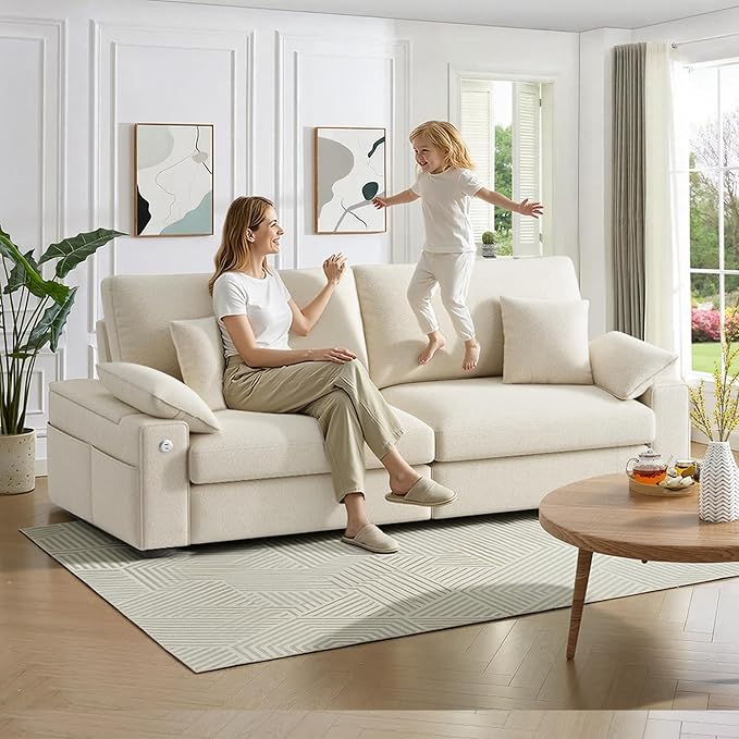 88.58" Modern Loveseat Couches for Living Room, Comfy Sofa with Deep Seat Couch, USB/Type-C Port, Side Storage, Removable Cover, Couches for Living Room Apartment, Beige