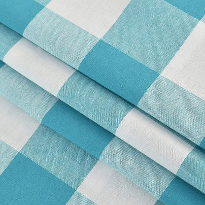 3 Pc Cotton Classic Country Farmhouse Kitchen Window Curtain Grommet Top -Sky Blue & White Buffalo Check Tier & Valance Set, 54" x 18" / 32" x 24"