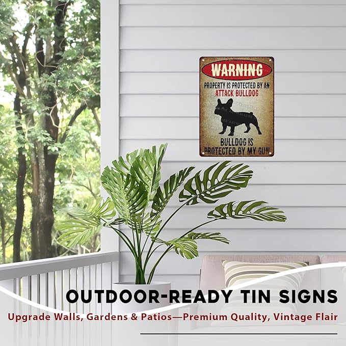 Bulldog Vintage Sign Warning Metal Sign for Wall Decor Shed Garage Man Cave Kitchen 12x16inch