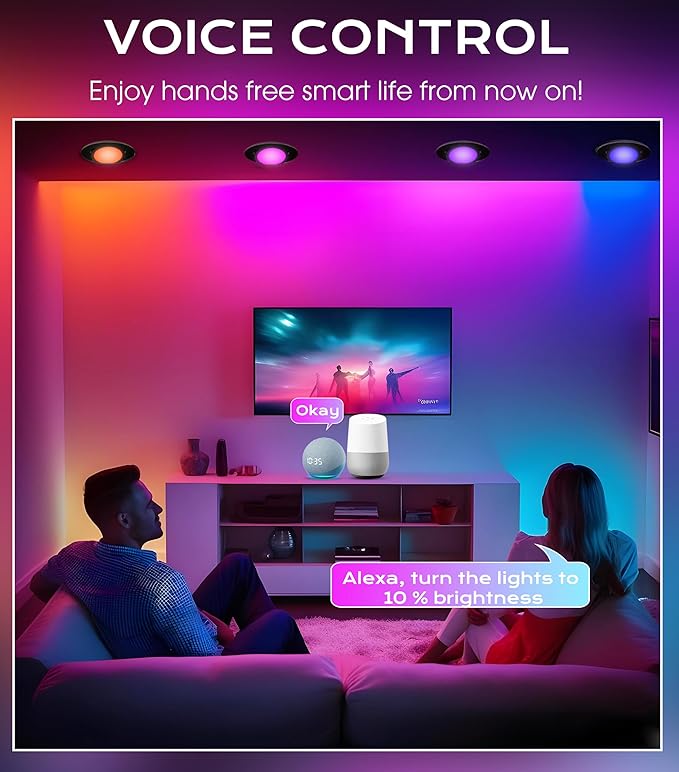 CLOUDY BAY [4 Pack] 4 inch Gimbal Smart WiFi LED Recessed Lights,RGBCW Color Changing,Compatible with Alexa and Google Home Assistant,No Hub Required,2700K-6500K,IC Rated,Black