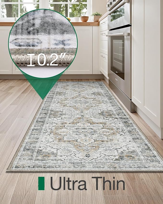 LUMI 2x6 Washable Kitchen Rug for Floor, Non Slip Runner Rugs with Rubber Backing, Low Pile Comfort Area Carpet for Standing, Living Room, Entryway, Laundry, Hallways