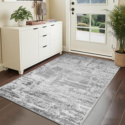 HOMORE Area Rug 4x6 Grey Rugs for Entryway, Non Slip Washable Abstract Rugs for Bedroom Living Room Dining Room Classroom Kids Room Dorm