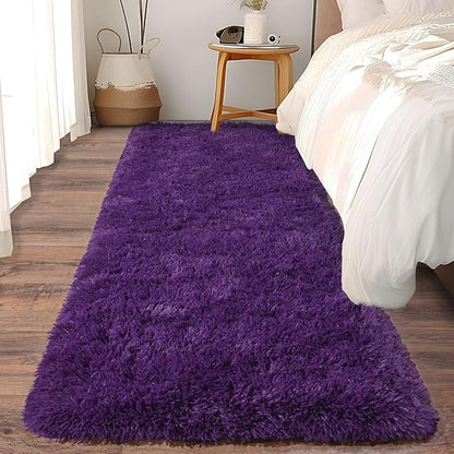 Soft Runner Rugs for Bedroom Hallways, 2x6 Purple Fluffy Shag Throw Area Rug Non Slip for Bedside Dorm, Long Shaggy Furry Carpet for Nursery Living Room