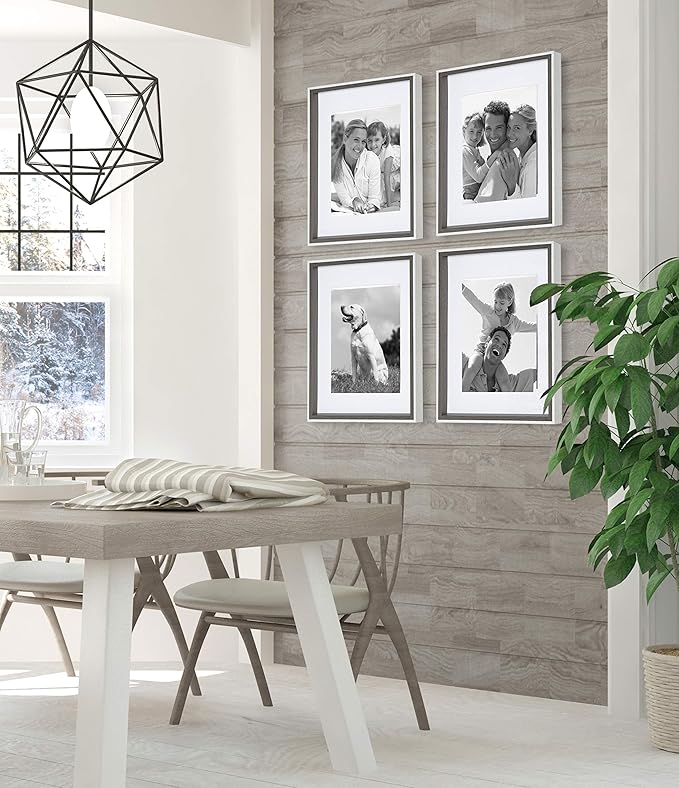 Kate and Laurel Gibson Transitional Frame Set, Set of 4, 11" x 14", White and Gray, Casual Frames for Any Room in The Home