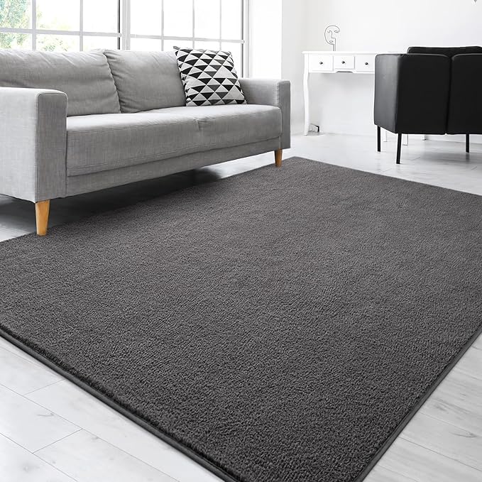 Gifeas Large Ultra Soft Modern Area Rugs for Living Room Bedroom, 6x9 Feet Dark Grey Thickened Memory Foam Indoor Solid Minimalist Carpets, Non-Slip Comfy Rug for Boys Girls Nursery Room Home Decor