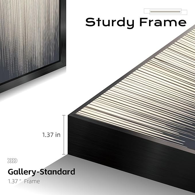 Large Framed Long Narrow Vertical Abstract Wall Art Set of 2, Premium Crystal Porcelain Canvas Prints, Black White Gold Modern Design - Perfect for Entryway, Hallway, Living Room, Bedroom - 63x10 inch