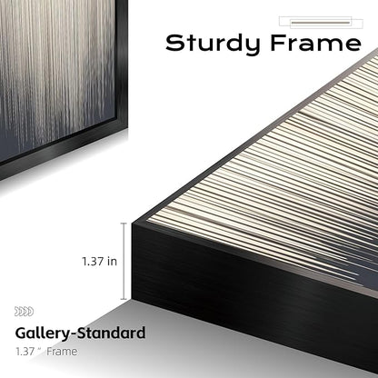 Large Framed Long Narrow Vertical Abstract Wall Art Set of 2, Premium Crystal Porcelain Canvas Prints, Black White Gold Modern Design - Perfect for Entryway, Hallway, Living Room, Bedroom - 63x10 inch