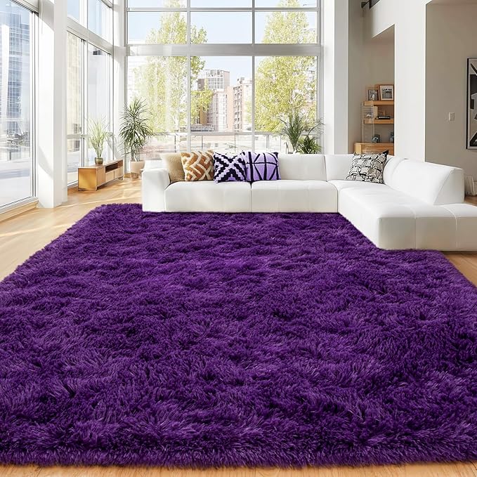 8x10 Area Rugs for Living Room Bedroom, Ultra Soft Fluffy Purple Large Rug Carpet for Bedroom, Upgrade Non-Slip Shag Plush Rugs for Nursery Boys Girls Kids Room Modern Indoor Home Decor