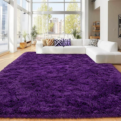 Area Rugs 9x12 Living Room, Ultra Soft Shaggy Fluffy Rug for Bedroom, Upgrade Non-Slip Fuzzy High Pile Plush Large Rugs for Nursery Boys Girls Kids Room Modern Indoor Home Decor, Purple