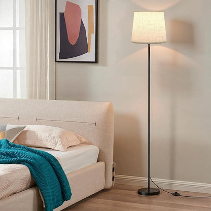 SIBRILLE Floor Lamp with Linen Shade - 62" Dimmable LED Standing Lamp with Remote Control, 9W E26 Bulb Included, 3000-6000K, Modern Floor Reading Light for Bedroom Living Room Office Corner, Black