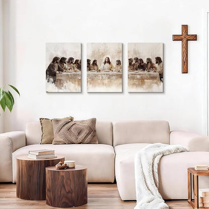 WENGTIAO 3Pcs Christian Wall Art Prints Jesus Last Supper Canvas Painting Poster Religious Scripture Pictures Bible Renaissance Easter Artwork For Dining Room Living Room Church 16x24 inch