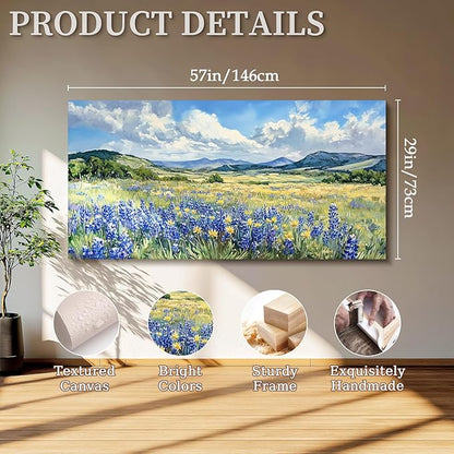SERIMINO Pastoral Landscape Extra Large Wall Art, Nature Lavender Flower Canvas Prints, Mountain Wilderness Pictures Wall Decor, Rustic Decorations for Living Room Dining Room Ready to Hang 29"X57"