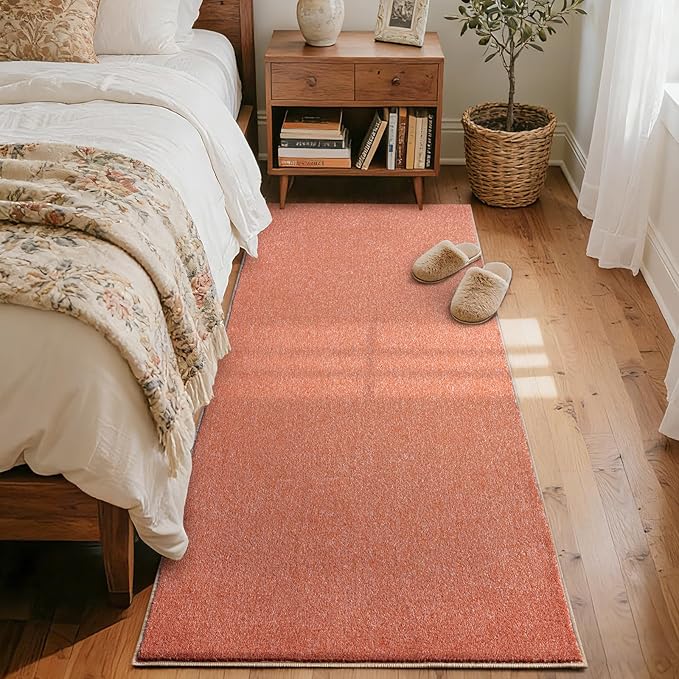 FinRèc 2x6 Washable Runner Rugs for Kitchen Hallway Bedroom, Low Pile Thin Rug Solid Color, Non-Slip Carpet Indoor for Home Decor (Orange/White)