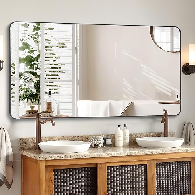 DESBING 36" x 48"Bathroom Mirror, Matte Black Wall Mirror with Metal Frame, Decorative Rectangular Vanity Mirror for Bedroom Bathroom Living Room Entryway (Horizontal/Vertical)