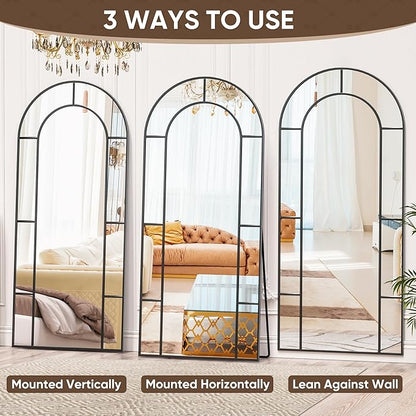 Antok 71" x 32" Full Length Mirror, Floor Mirror Arched Window Decorative Mirror, Metal Framed Decor Farmhouse Floor Mirrors Art Pane Mirrors Wall Decor for Bedroom, Living Room, Entryway Black