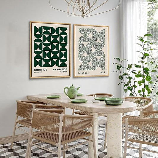 2Pcs Bauhaus Mid Century Modern Wall Art Retro Exhibition Posters Prints Green Boho Geometric Abstract Minimalist Wall Decor Pictures for Bedroom iving Room Dining Room UNFRAMED (Green, 16x24in)