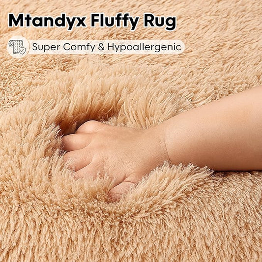 6x9 Rugs for Living Room, Rugs for Bedroom,Plush Fluffy Carpet, Non-Slip Upgrade Beige Rug, Suitable for Kids Dorm Home Decor Aesthetics.