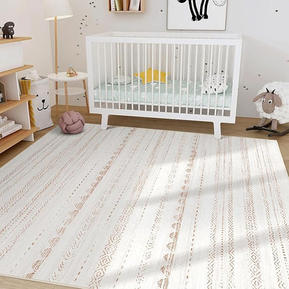 Nakagishi Area Rug Living Room Rugs: 6x10 Large Soft Machine Washable Boho Moroccan FarmNeutral Stain Resistant Indoor Floor Carpet for Bedroom Under Dining Table Home Office Decor-Cream Brown