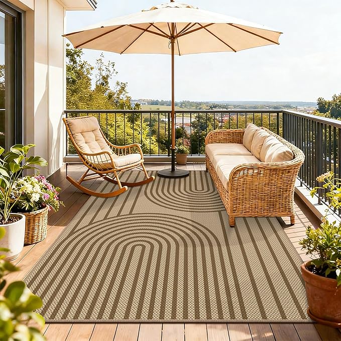 Easy Jute Area Rug, 4' x 6' Washable Rug, Brown Farmhouse Ultra-Thin Non-Slip Carpet for Outdoor, Bedroom, Dining Room, Backyard, Home Decor