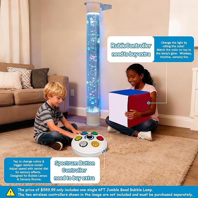 6FT Floating Balls & Colorful Beads Bubble Tube – Color-Changing LED with Remote & App, Works with Multiple Wireless Controllers, Sensory Night Light with Wall Bracket for Home & Therapy Rooms