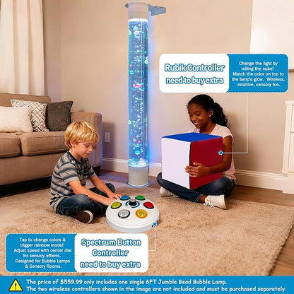 6FT Floating Balls & Colorful Beads Bubble Tube – Color-Changing LED with Remote & App, Works with Multiple Wireless Controllers, Sensory Night Light with Wall Bracket for Home & Therapy Rooms