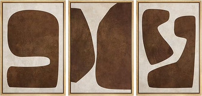 SIGNLEADER Framed Canvas Print Wall Art Set Brown Tan Retro Polygon Collage Abstract Shapes Illustrations Modern Art Geometric Zen Mid-Century for Living Room, Bedroom, Office - 16"x24"x3 NATURAL