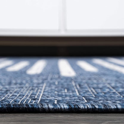 JONATHAN Y Stripe Geometric Indoor Outdoor Area Rug 3X5 Blue/Ivory, Zolak Berber for Backyard, Patio, Porch, Easy-Cleaning, High Traffic, Pet-Friendly, Non-Shedding (SMB124C-3)