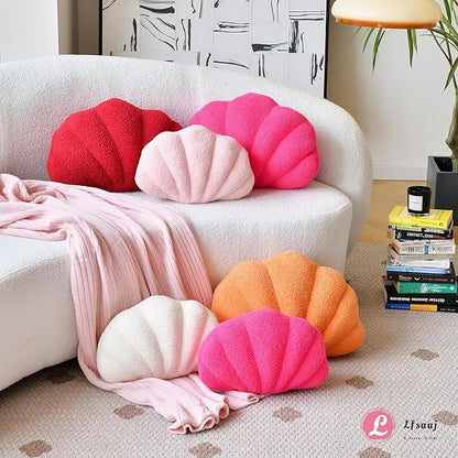 Lfsaaj Pink Seashell Throw Pillows, Shell Shaped Throw Pillows, 13 Inch Soft Home Decorative Pillow Plush Cushion for Bed Couch Living Sofa Room Decor Accent Throw Pillow (Dusty Pink, Large-18Inch)