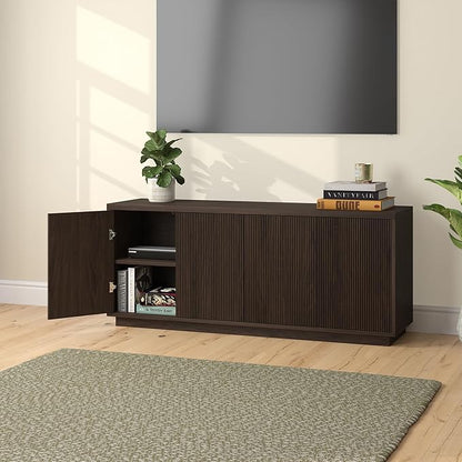 Henn&Hart Fluted TV Stand for TVs up to 65" with 2 Concealed Ribbed Storage Cabinets and Adjustable Shelves for Living Room, Family Room, or Office, Rich Brown