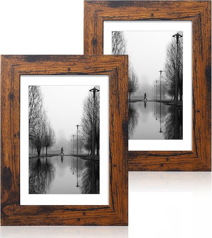 iRahmen 5x7 Picture Frame Set of 2 with High Definition Glass, Wood Photo Frame Display Pictures 4x6 with Mat or 5 x 7 without Mat for Table top and Wall Mounting